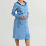 Grace Evening Maternity Satin Shirt Dress (Cloud Blue) | CARRY