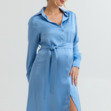 Grace Evening Maternity Satin Shirt Dress (Cloud Blue) | CARRY