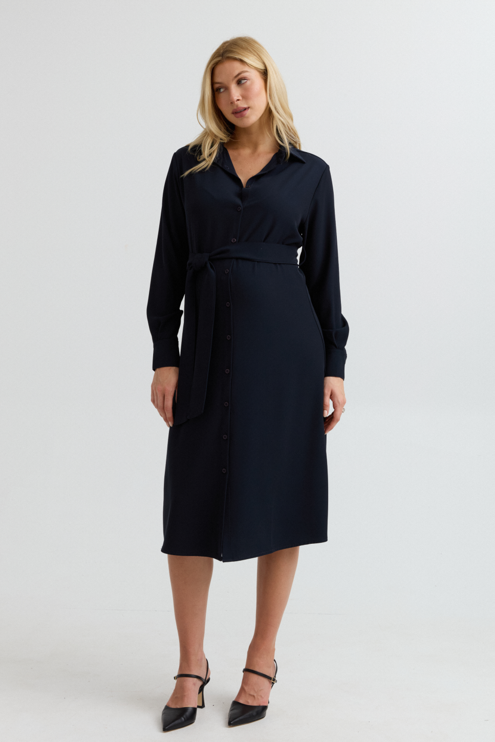 Grace Work Maternity Shirt Dress (Navy) | CARRY