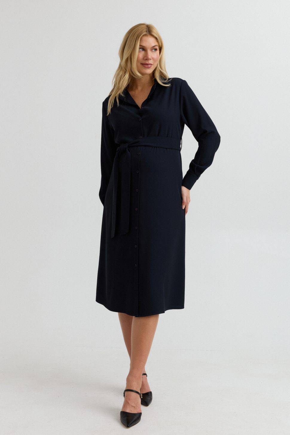 Grace Work Maternity Shirt Dress (Navy) | CARRY