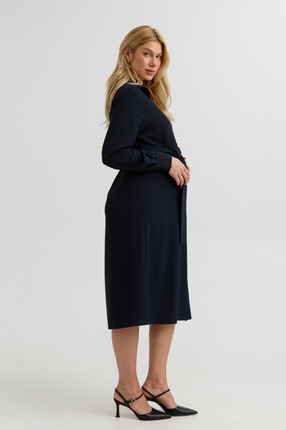 Grace Work Maternity Shirt Dress (Navy) | CARRY