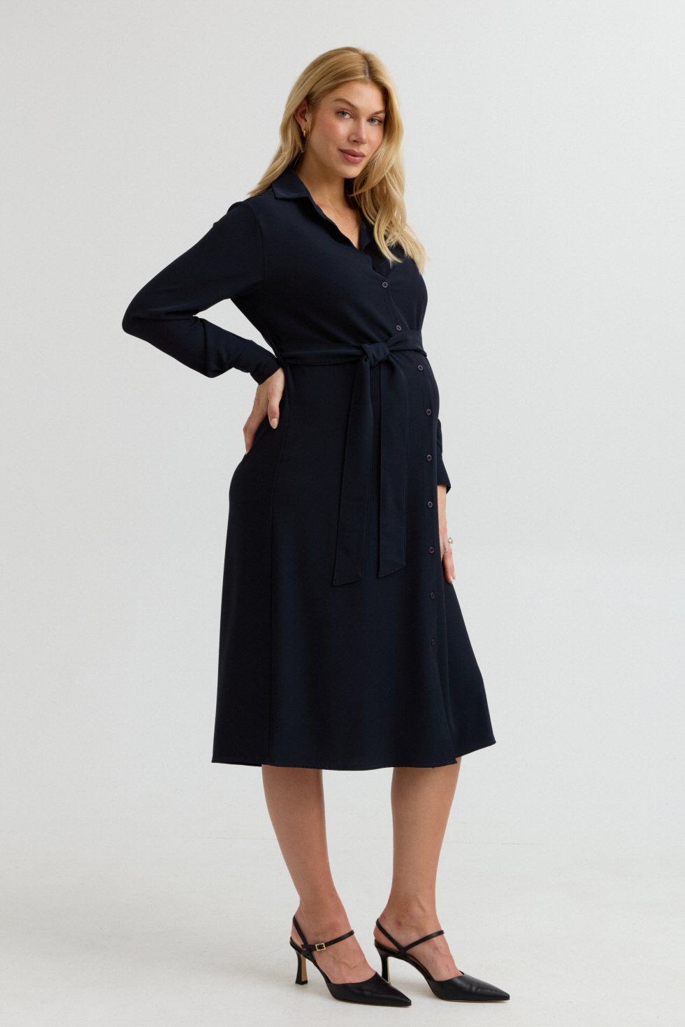 Grace Work Maternity Shirt Dress (Navy) | CARRY