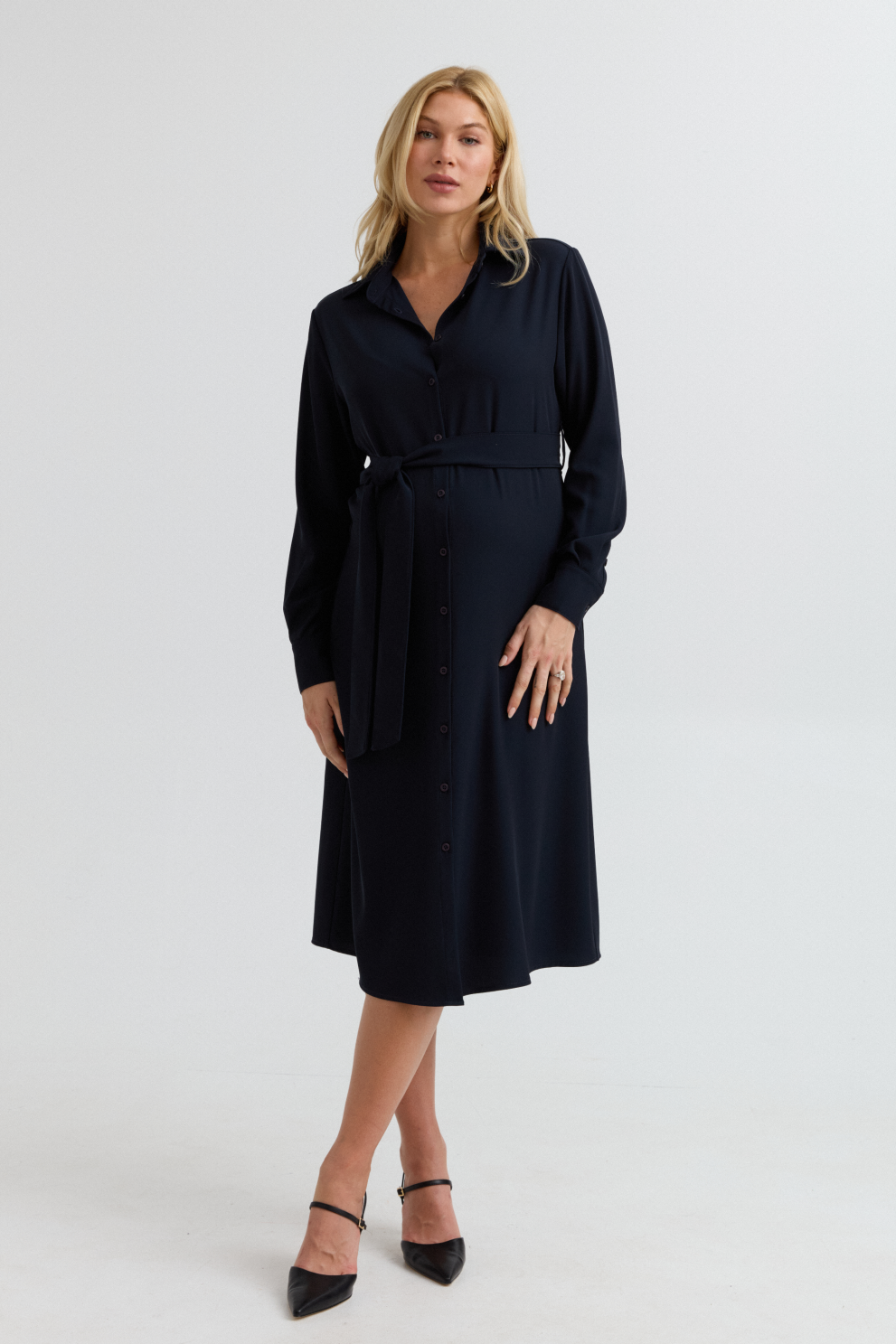 Grace Work Maternity Shirt Dress (Navy) | CARRY