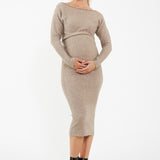 Tobie Off Shoulder Knit Maternity Dress (Mocha) | Ripe Maternity Canada