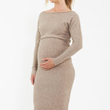Tobie Off Shoulder Knit Maternity Dress (Mocha) | Ripe Maternity Canada