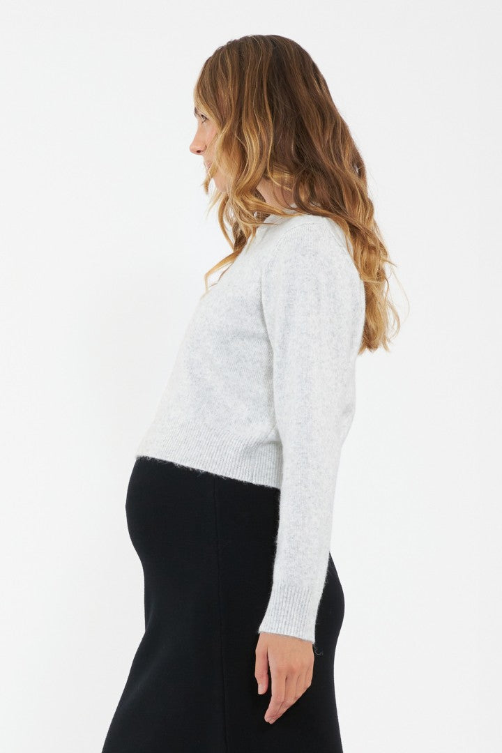 Tia Crop Knit Maternity Sweater (Snow Marle) | Ripe Maternity Canada