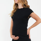 Kira Crop Nursing Knit Top (Black) | Ripe Maternity | Maternity and Nursing Tops Canada