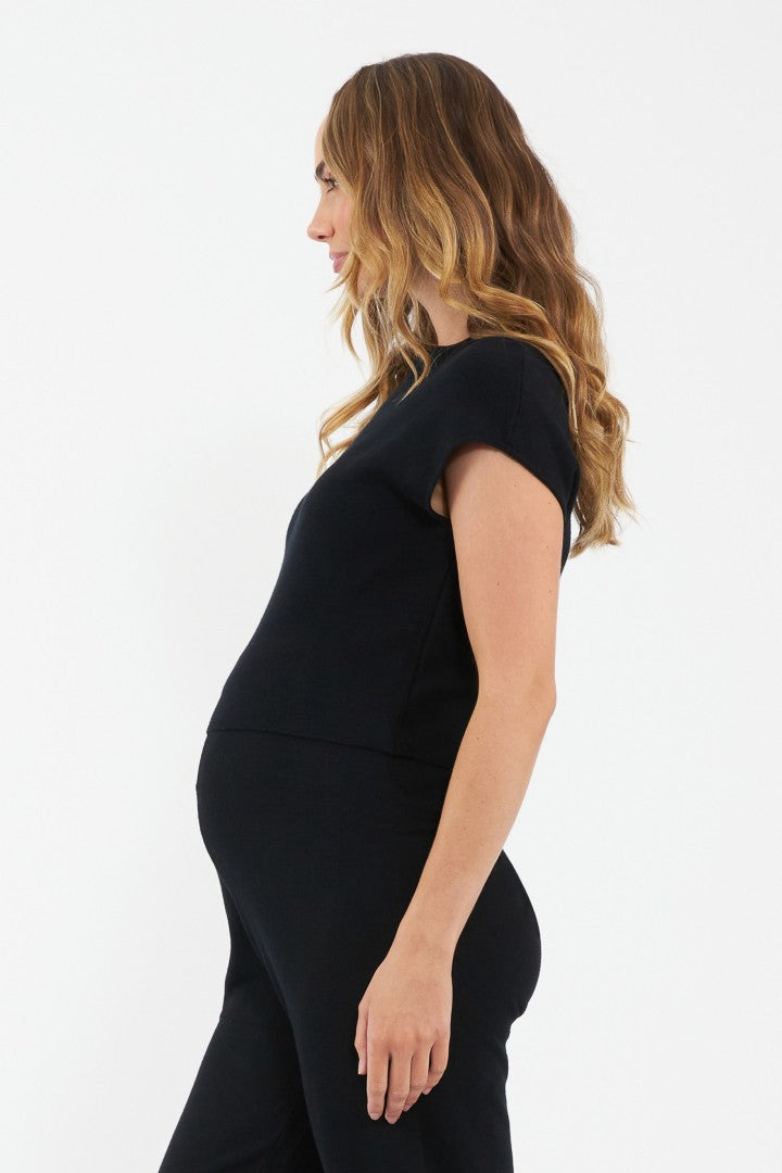 Kira Crop Nursing Knit Top (Black) | Ripe Maternity | Maternity and Nursing Tops Canada