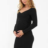 Sadie Rib Knit Maternity & Nursing Dress (Black) | Ripe Maternity