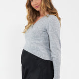 Willa Crop Maternity & Nursing Knit Sweater (Silver) | Ripe Maternity