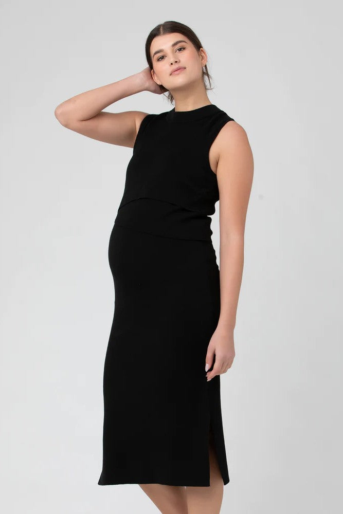 Layered Knit Nursing Dress - Black | Ripe Maternity | CARRY | Maternity and Nursing Dresses Canada