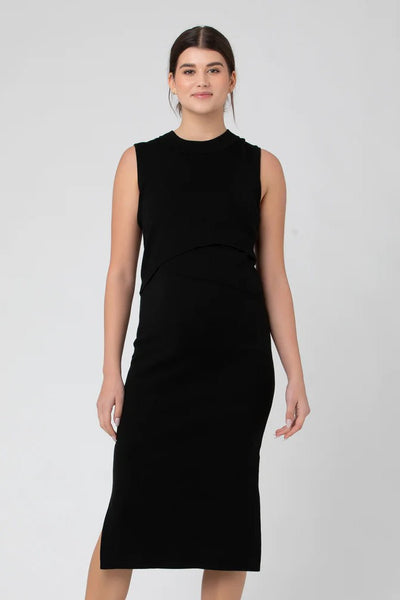 Layered Knit Nursing Dress - Black | Ripe Maternity | CARRY | Maternity and Nursing Dresses Canada