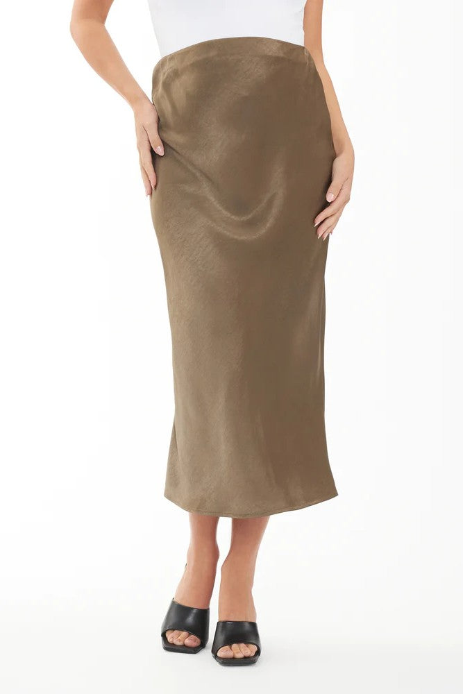 Lexie Maternity Satin Skirt | Olive | Ripe Maternity | CARRY | Maternity Skirts Canada