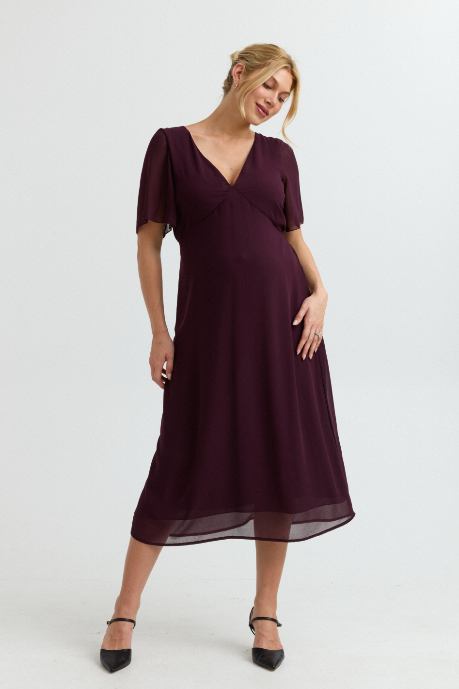 Lily Chiffon Maternity Evening Dress (Deep Violet) | CARRY