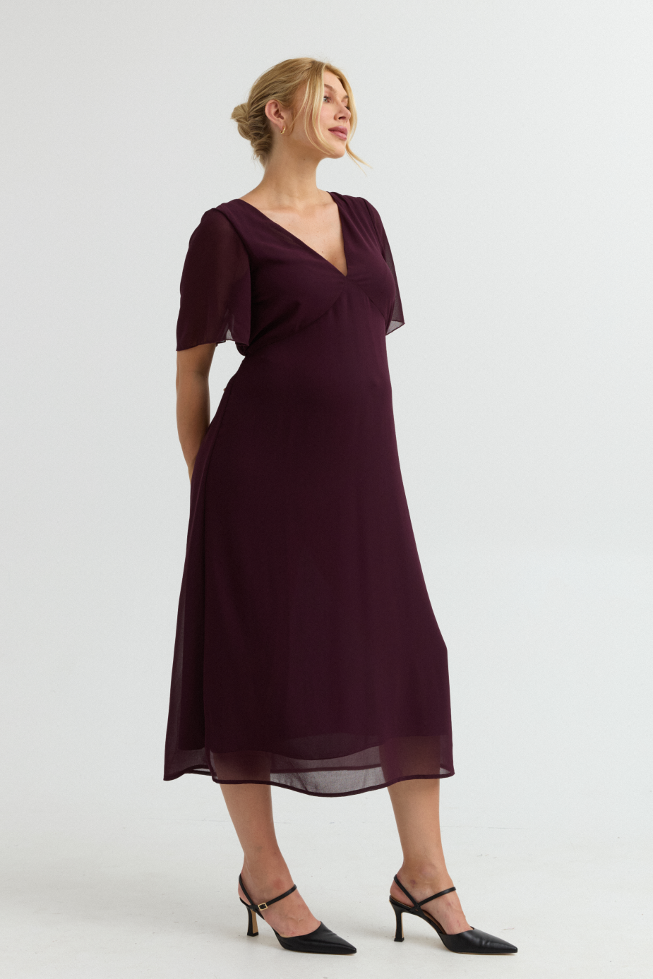 Lily Chiffon Maternity Evening Dress (Deep Violet) | CARRY