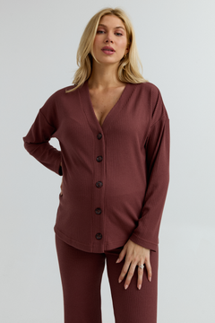 Maternity Ribbed Cardigan (Rose Taupe) | CARRY