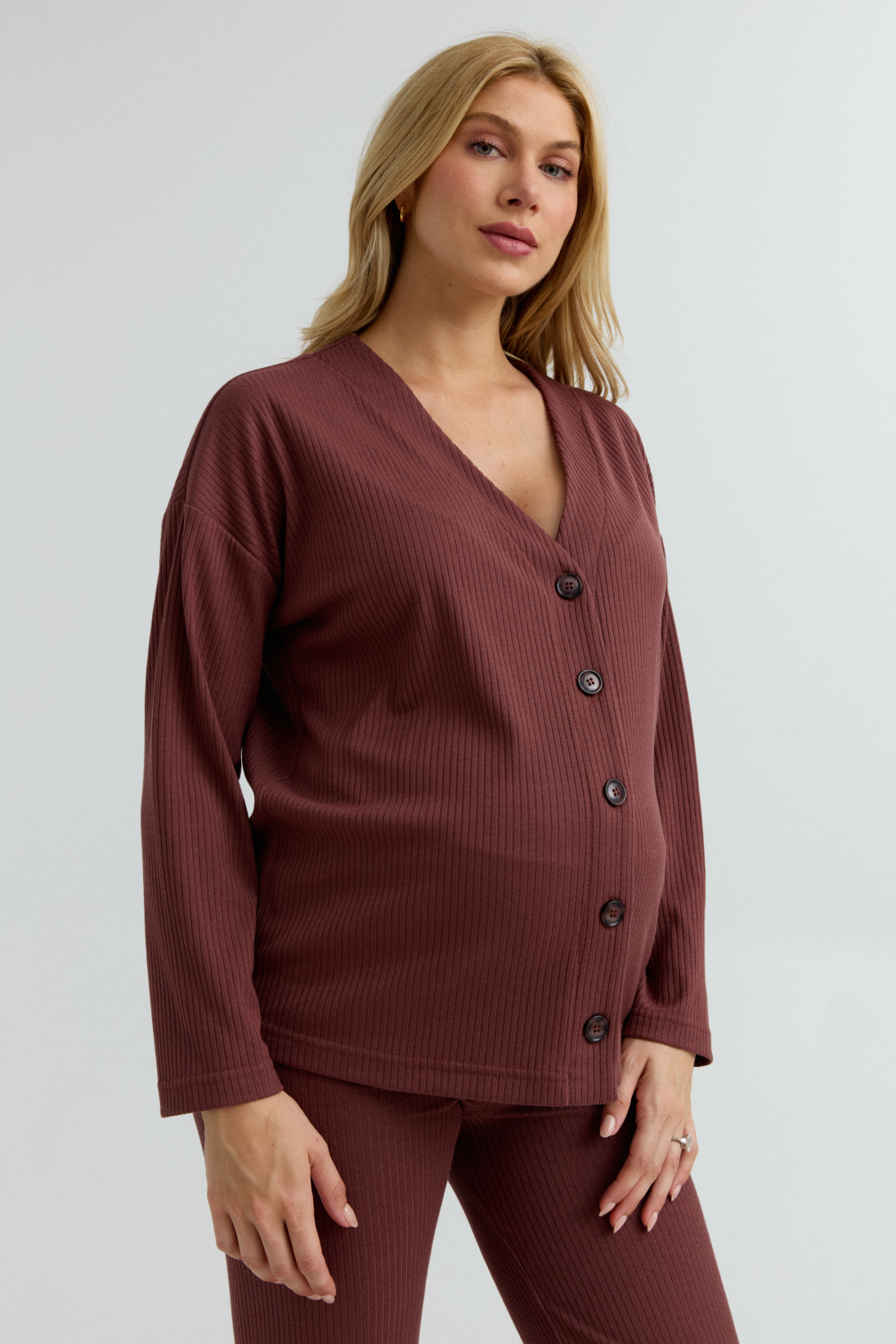 Maternity Ribbed Cardigan (Rose Taupe) | CARRY