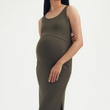 Maeve Rib Nursing Tank Dress - Khaki | CARRY | Maternity and Nursing Dresses Canada