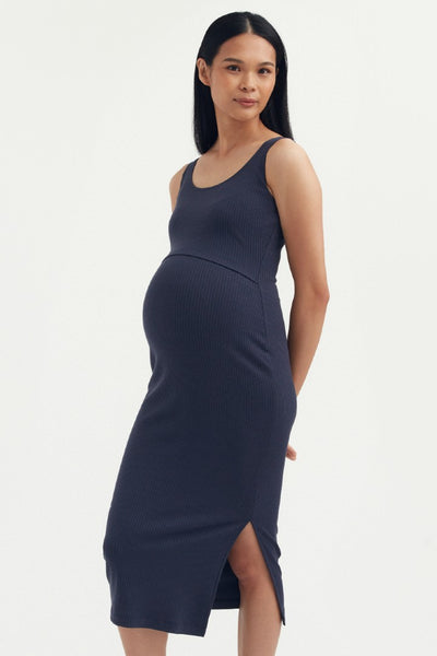 Maeve Rib Nursing Tank Dress - Steel | CARRY | Maternity and Nursing Dresses Canada