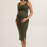Maeve Rib Nursing Tank Dress | Khaki Green | CARRY Maternity | Maternity Nursing Dresses Canada