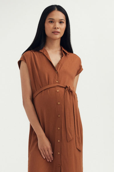 Monroe Midi Shirt Dress - Copper | CARRY | Maternity and Nursing Dresses