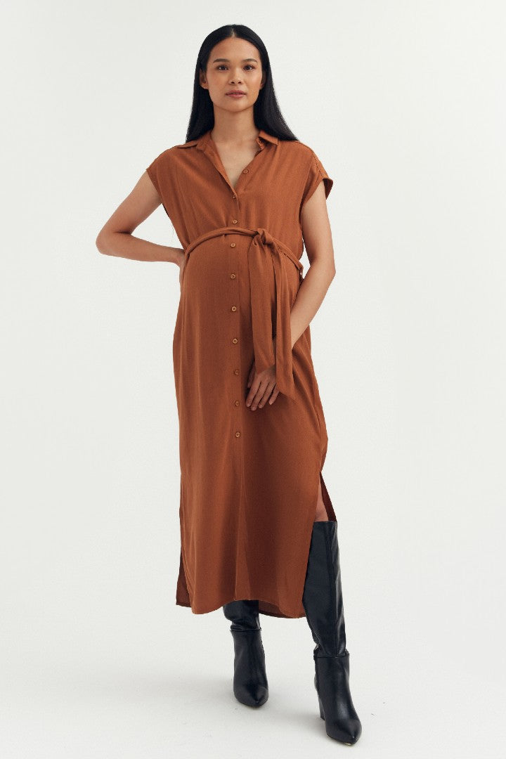 Monroe Midi Shirt Dress - Copper | CARRY | Maternity and Nursing Dresses