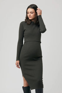 Nella Rib Nursing Knit Dress - Ivy | Ripe Maternity | CARRY | Maternity and Nursing Dresses Canada