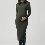 Nella Rib Nursing Knit Dress - Ivy | Ripe Maternity | CARRY | Maternity and Nursing Dresses Canada