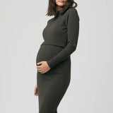 Nella Rib Nursing Knit Dress - Ivy | Ripe Maternity | CARRY | Maternity and Nursing Dresses Canada