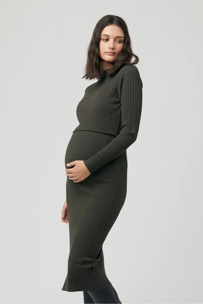 Nella Rib Nursing Knit Dress - Ivy | Ripe Maternity | CARRY | Maternity and Nursing Dresses Canada