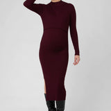 Nella Rib Nursing Knit Dress - Maroon | Ripe Maternity | CARRY | Maternity and Nursing Dresses Canada