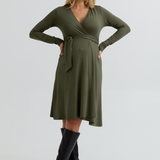 Olivia Soft Maternity Wrap Dress (Khaki) | CARRY