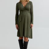 Olivia Soft Maternity Wrap Dress (Khaki) | CARRY