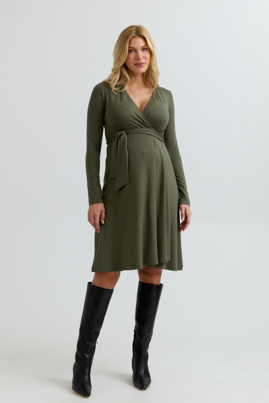 Olivia Soft Maternity Wrap Dress (Khaki) | CARRY