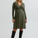 Olivia Soft Maternity Wrap Dress (Khaki) | CARRY