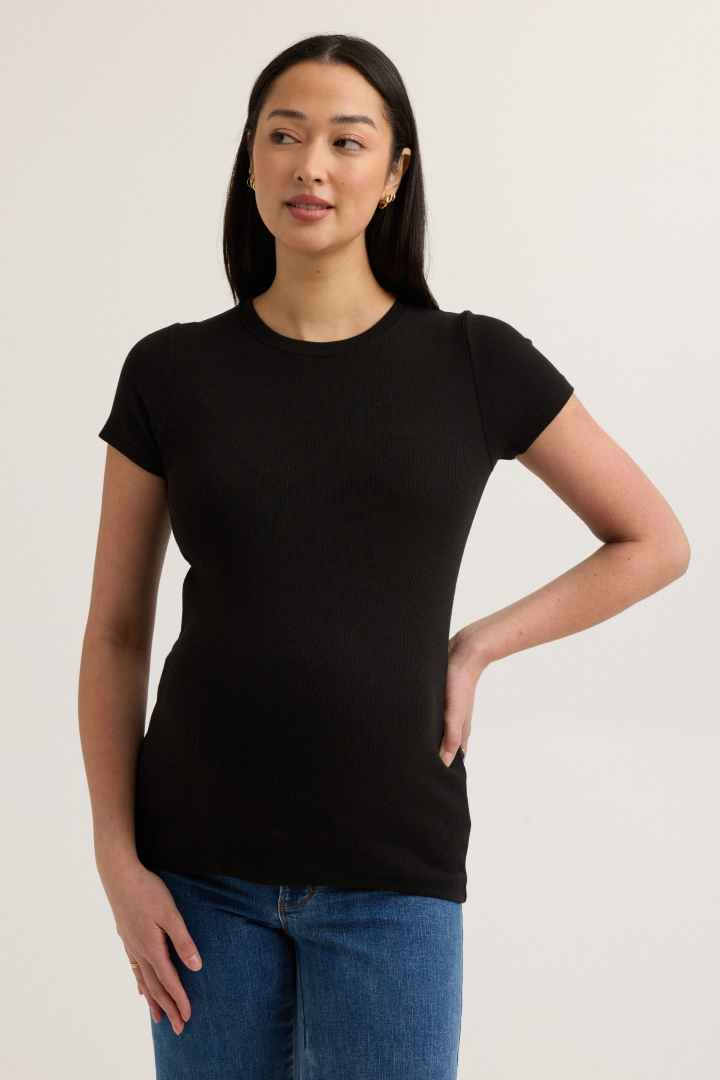 Soft Rib Maternity Short Sleeve Tee (Black) | CARRY