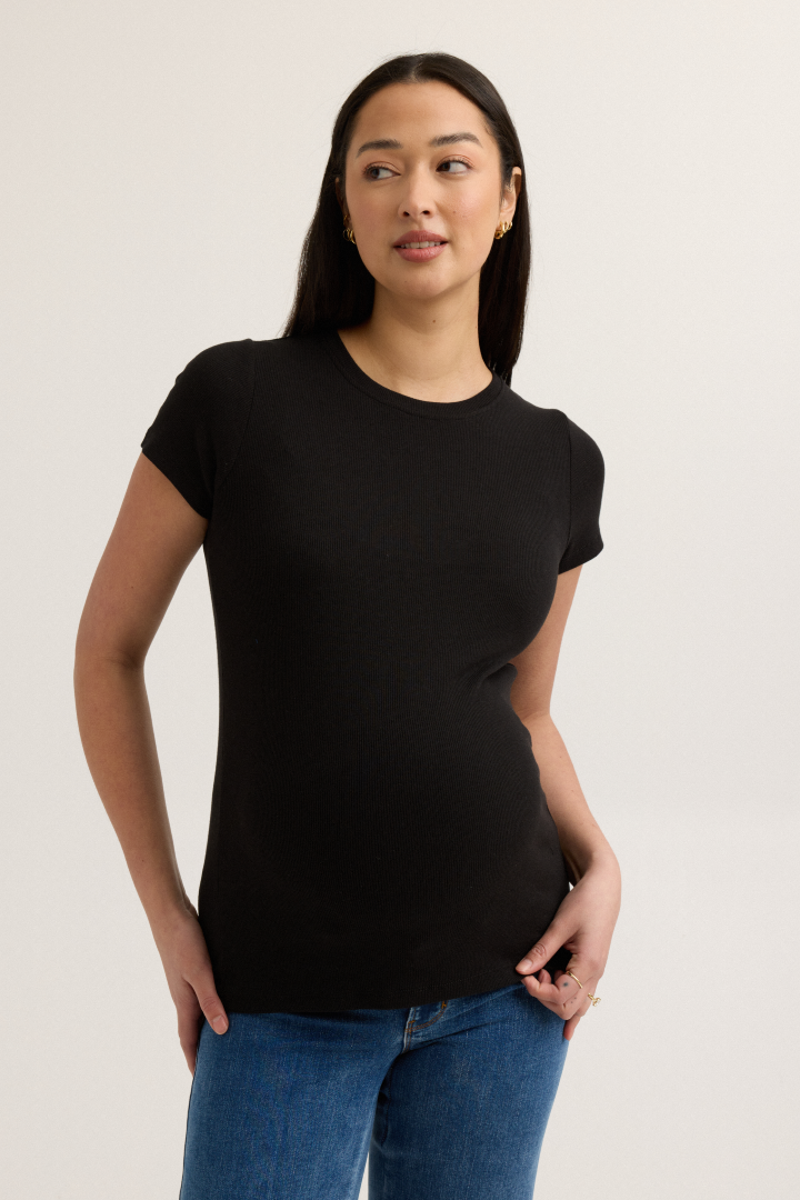 Soft Rib Maternity Short Sleeve Tee (Black) | CARRY Canada