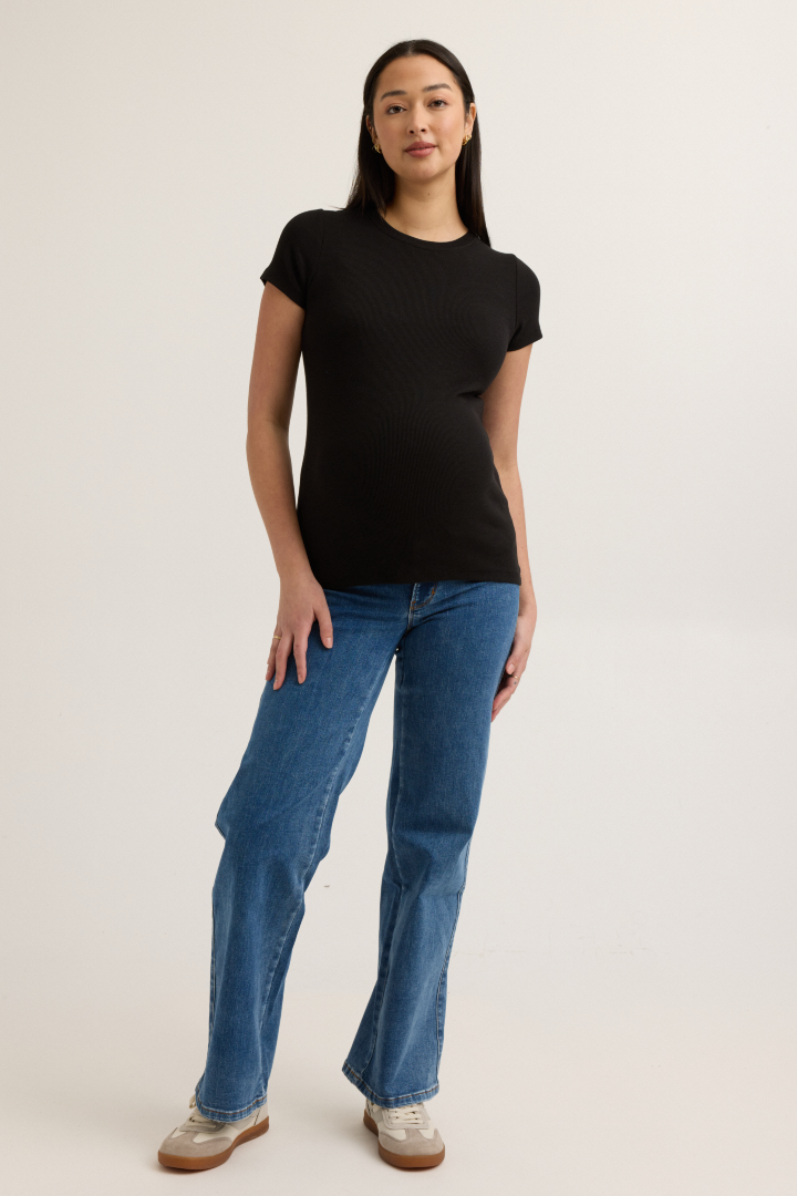 Soft Rib Maternity Short Sleeve Tee (Black) | CARRY Canada