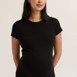 Soft Rib Maternity Short Sleeve Tee (Black) | CARRY