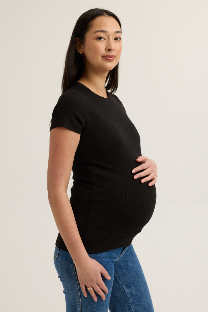 Soft Rib Maternity Short Sleeve Tee (Black) | CARRY