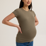 Soft Rib Maternity Short Sleeve Tee (Khaki Green) | CARRY