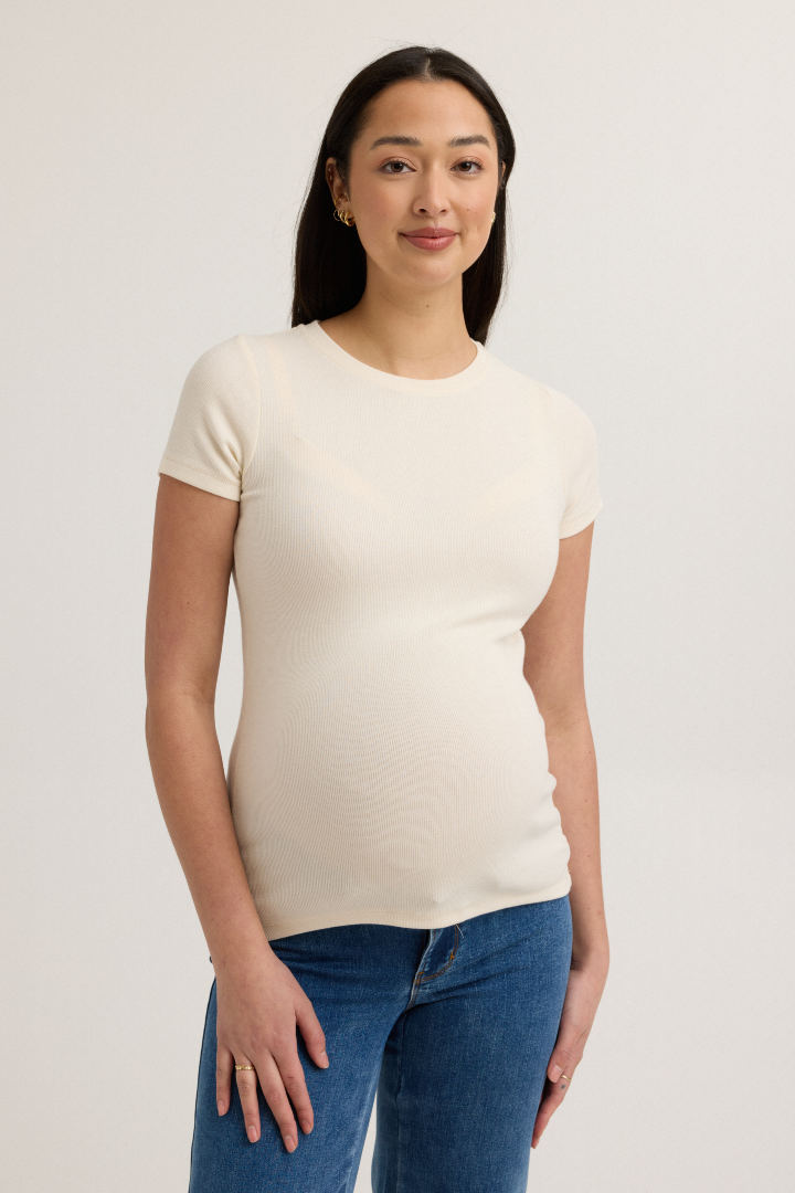 Soft Rib Maternity Short Sleeve Tee (Vanilla) | CARRY