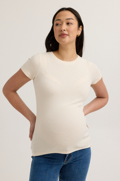 Soft Rib Maternity Short Sleeve Tee (Vanilla) | CARRY