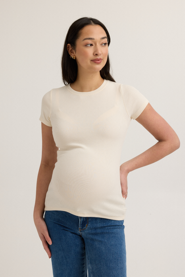 Soft Rib Maternity Short Sleeve Tee (Vanilla) | CARRY