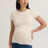 Soft Rib Maternity Short Sleeve Tee (Vanilla) | CARRY