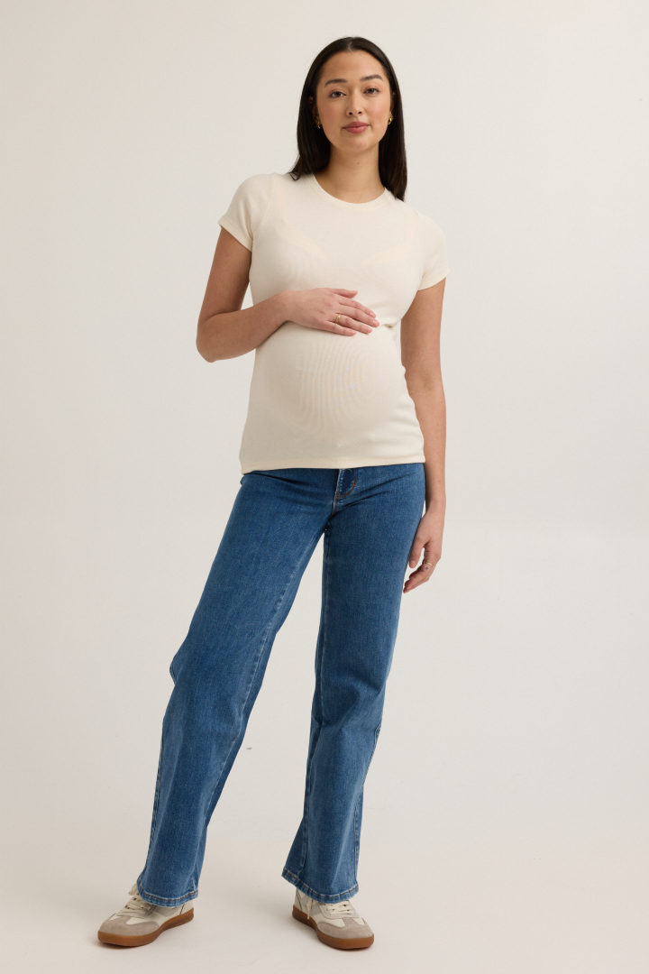 Soft Rib Maternity Short Sleeve Tee (Vanilla) | CARRY