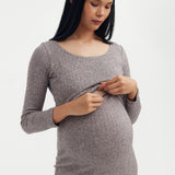 Riley Pointelle Nursing Dress - Taupe | CARRY | Maternity and Nursing Dresses Canada