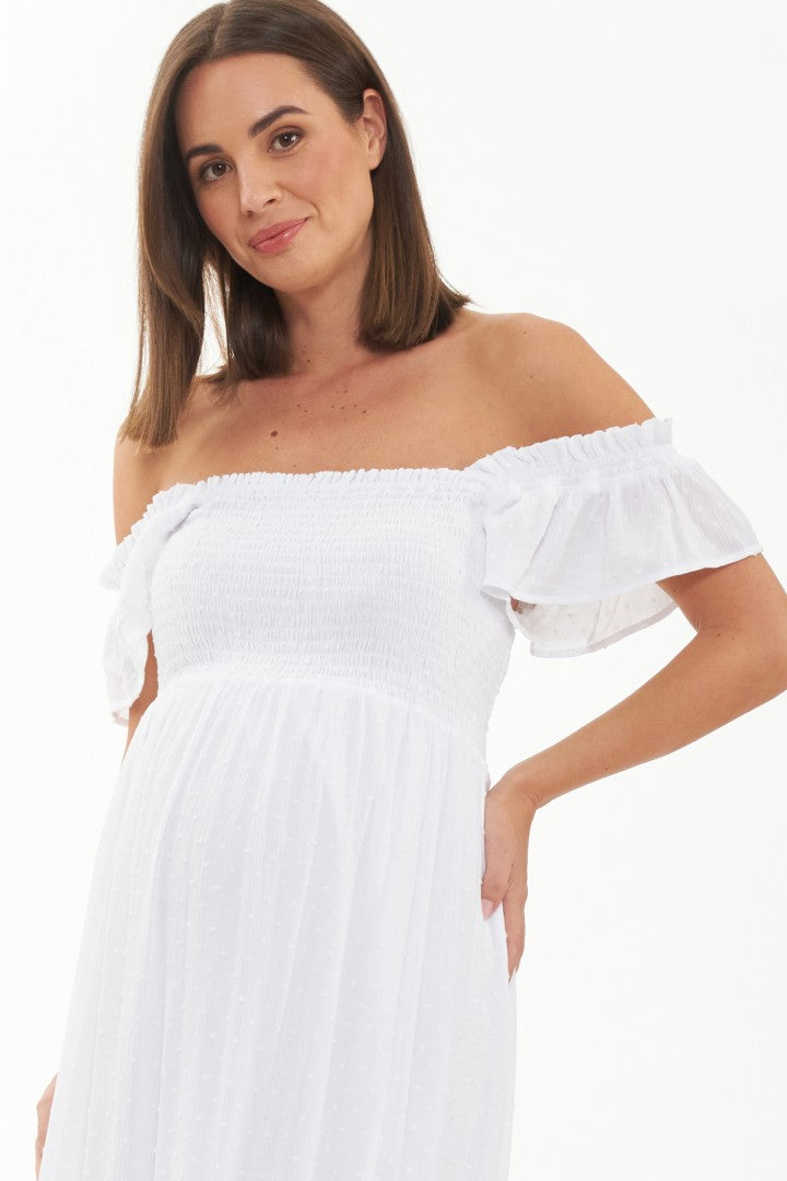 Maxi Spot Maternity Dress (White) | Ripe Maternity | Maternity Dresses Canada