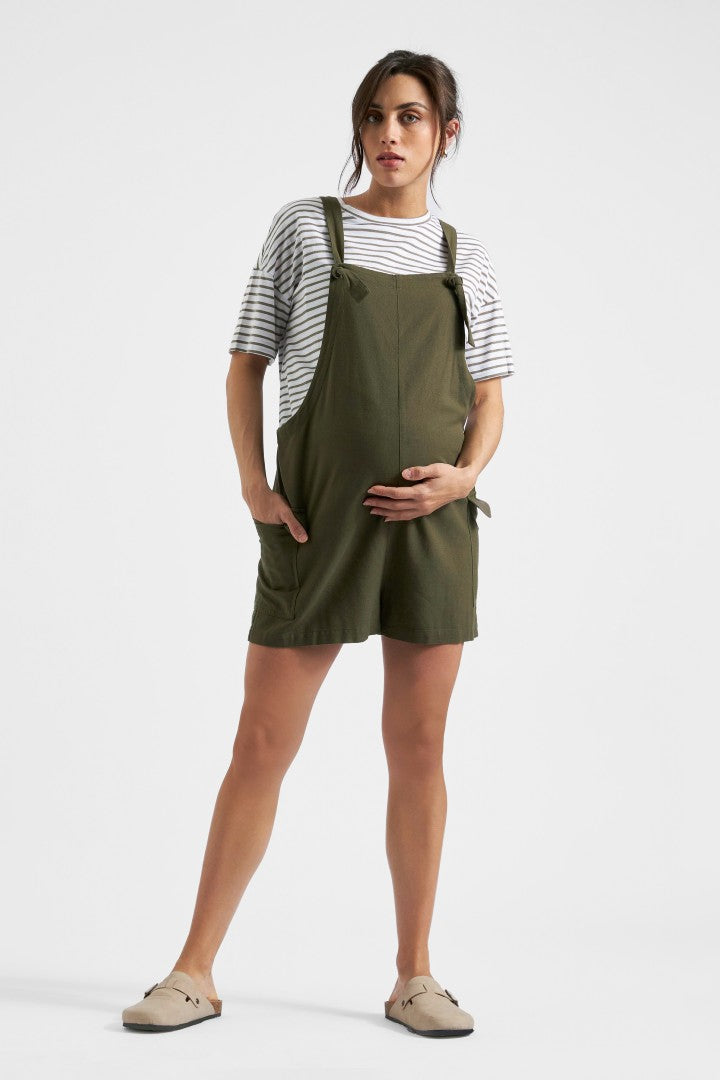Terry Linen Maternity Playsuit (Khaki) | Ripe Maternity
