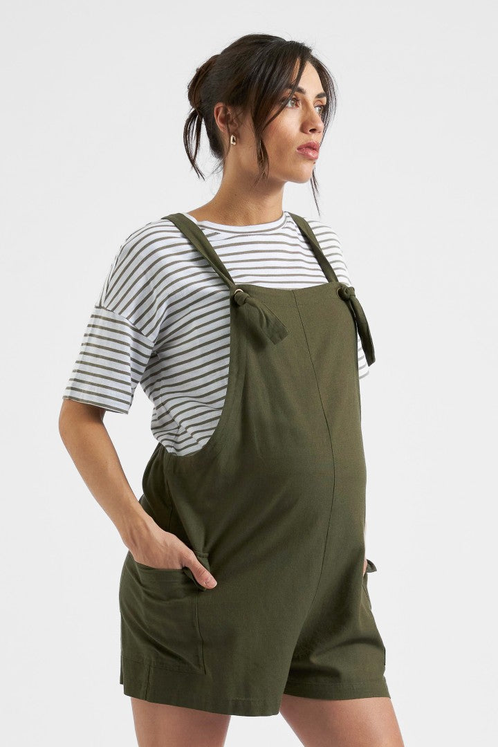 Terry Linen Maternity Playsuit (Khaki) | Ripe Maternity
